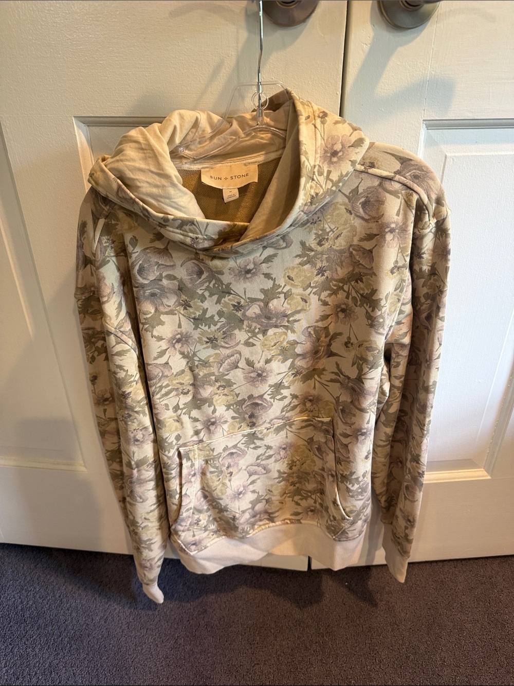 Sun + Stone Cream Floral Cowl Pullover with Taupe Accents